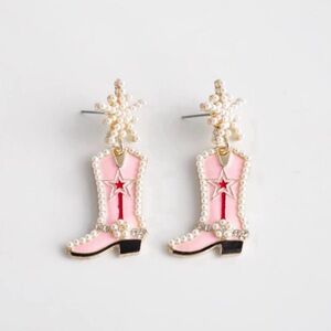 Pearl-Embellished Pink Boot Earrings